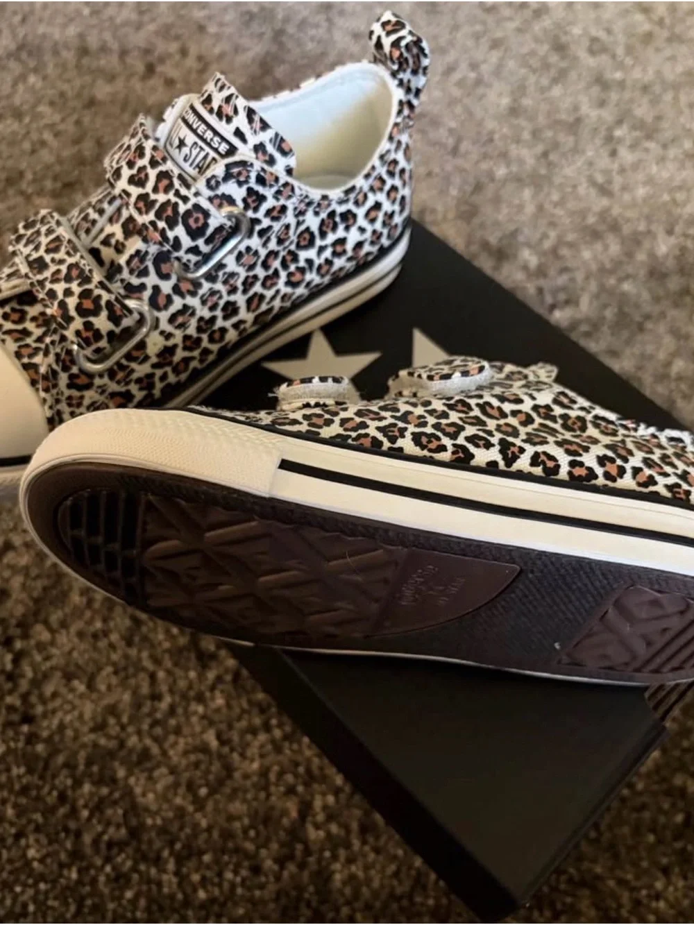 Converse Kids All Star Leopard Print Low Top Sneakers - White, Tan, Black